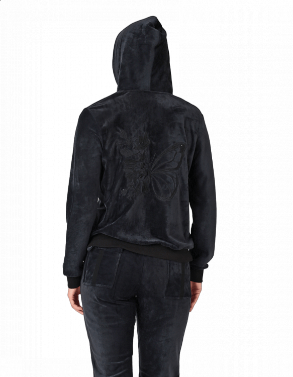 HOMEWEAR ΓΥΝΑΙΚΕIΟ ΒΕΛΟΥΤΕ σετ ζακετα ΜΕ ΚΟΥΚΟΥΛΑ και παντελονι 23632 lydia - ΜΑΥΡΟ