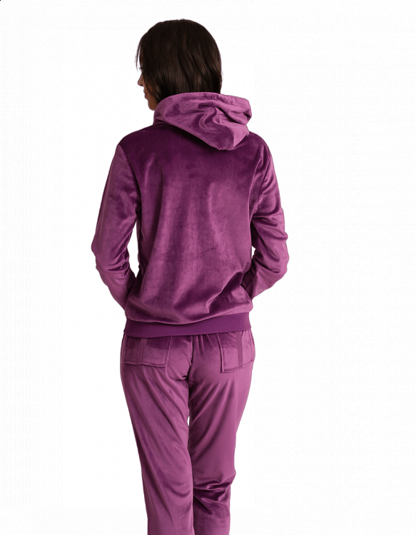 HOMEWEAR ΓΥΝΑΙΚΕIΟ ΒΕΛΟΥΤΕ ζακετα ΜΕ ΚΟΥΚΟΥΛΑ και παντελονι 23633 - Μωβ