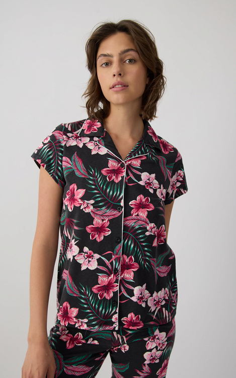 Exotic Floral Κουμπωτή Αμάνικη Κάπρι Πυτζάμα 53255 minerva