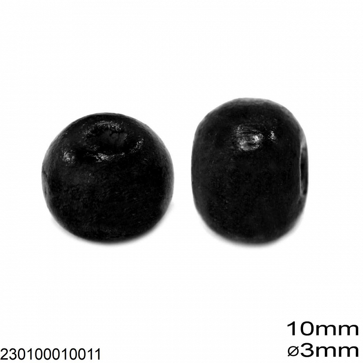 230100010 Χάνδρα Ξύλινη 10mm με τρύπα 3mm 10τεμαχια - ΜΑΥΡΟ - ONE SIZE