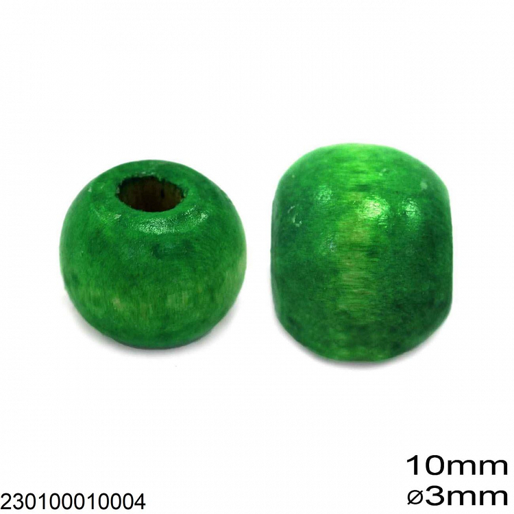 230100010 Χάνδρα Ξύλινη 10mm με τρύπα 3mm 10τεμαχια - πρασινο ανοιχτο - ONE SIZE