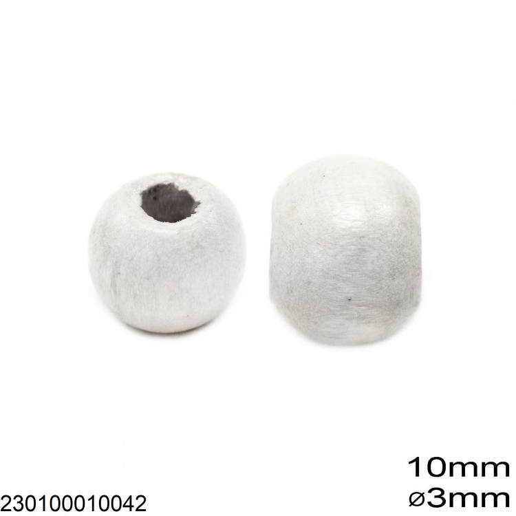 230100010 Χάνδρα Ξύλινη 10mm με τρύπα 3mm 10τεμαχια - ΛΕΥΚΟ - ONE SIZE