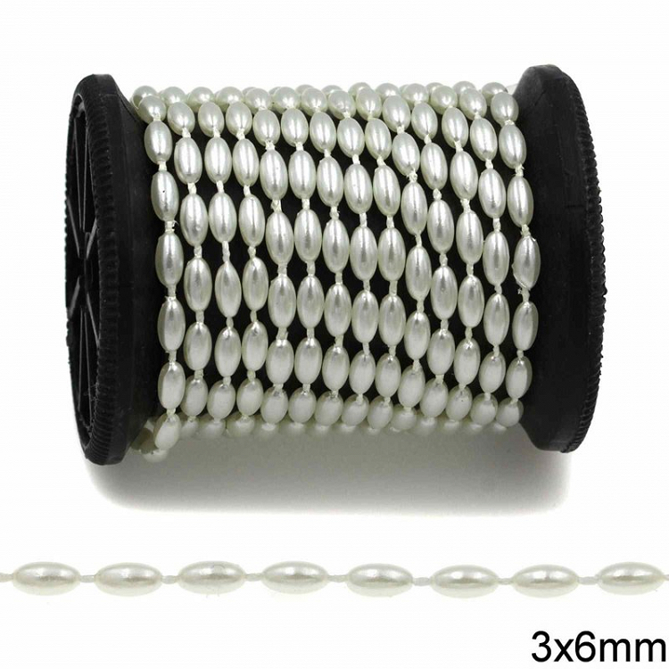 Πέρλα Πλαστική Μέτρου 3x6mm 233100210 - ΛΕΥΚΟ