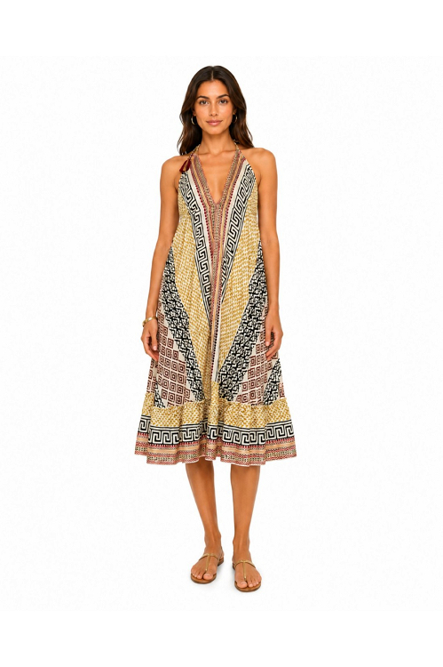 γυναικειο ΦΟΡΕΜΑ ΒΑΜΒΑΚΕΡΟ BOHO ΣΤΥΛ ΜΕ ΔΕΣΙΜΑΤΑ 3121 - Μπεζ σκουρο - ONE SIZE