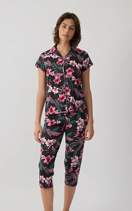 Exotic Floral Κουμπωτή Αμάνικη Κάπρι Πυτζάμα 53255 minerva