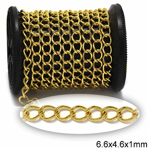 Αλυσίδα Μπρούτζινη Γκουρμέτ Κολλητή 6.6x4.6x1mm, Επίχρυσο NF224101186