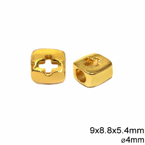 Casting Square Bead with Cross 8.8x5.4mm with 4mm hole 255102005