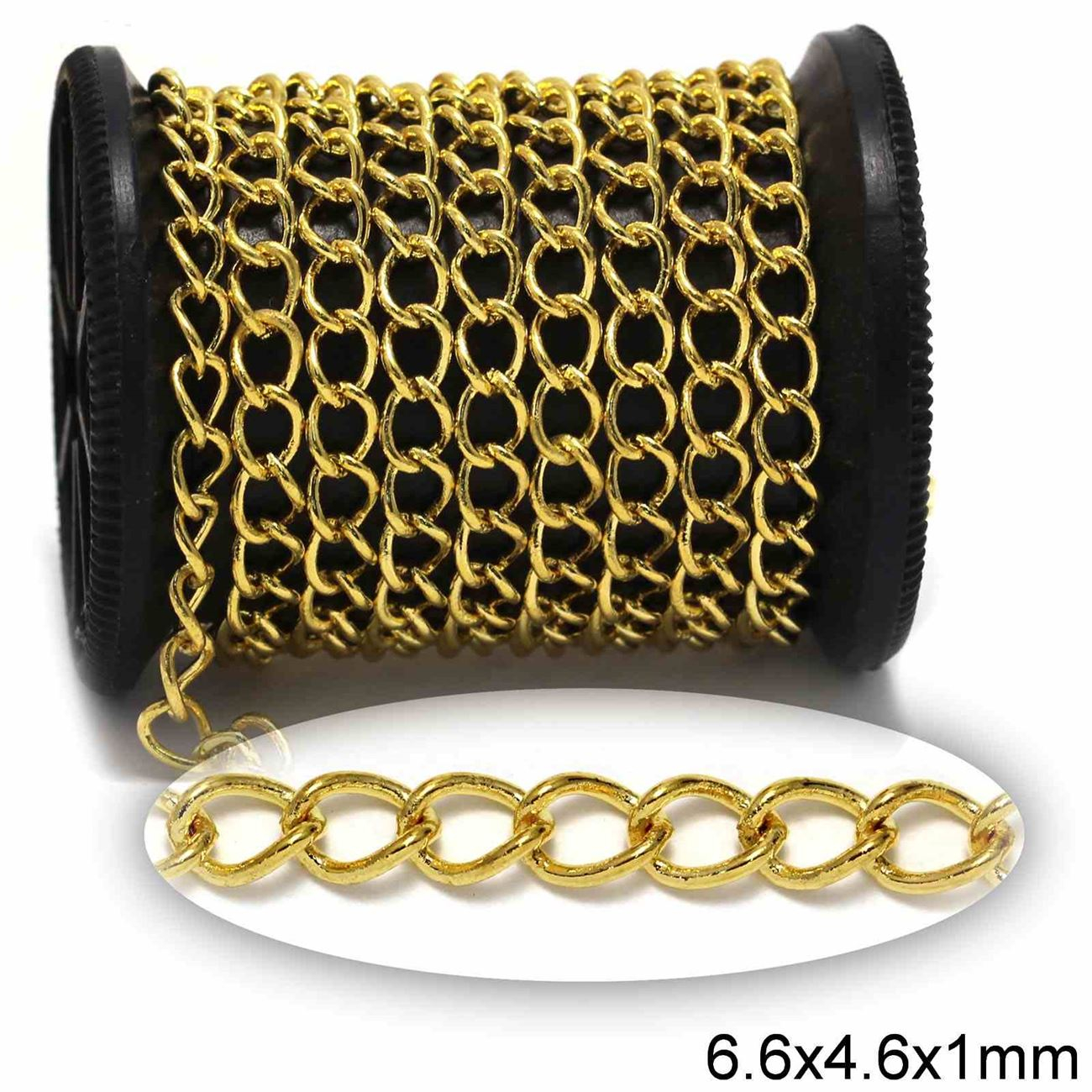 Αλυσίδα Μπρούτζινη Γκουρμέτ Κολλητή 6.6x4.6x1mm, Επίχρυσο NF224101186