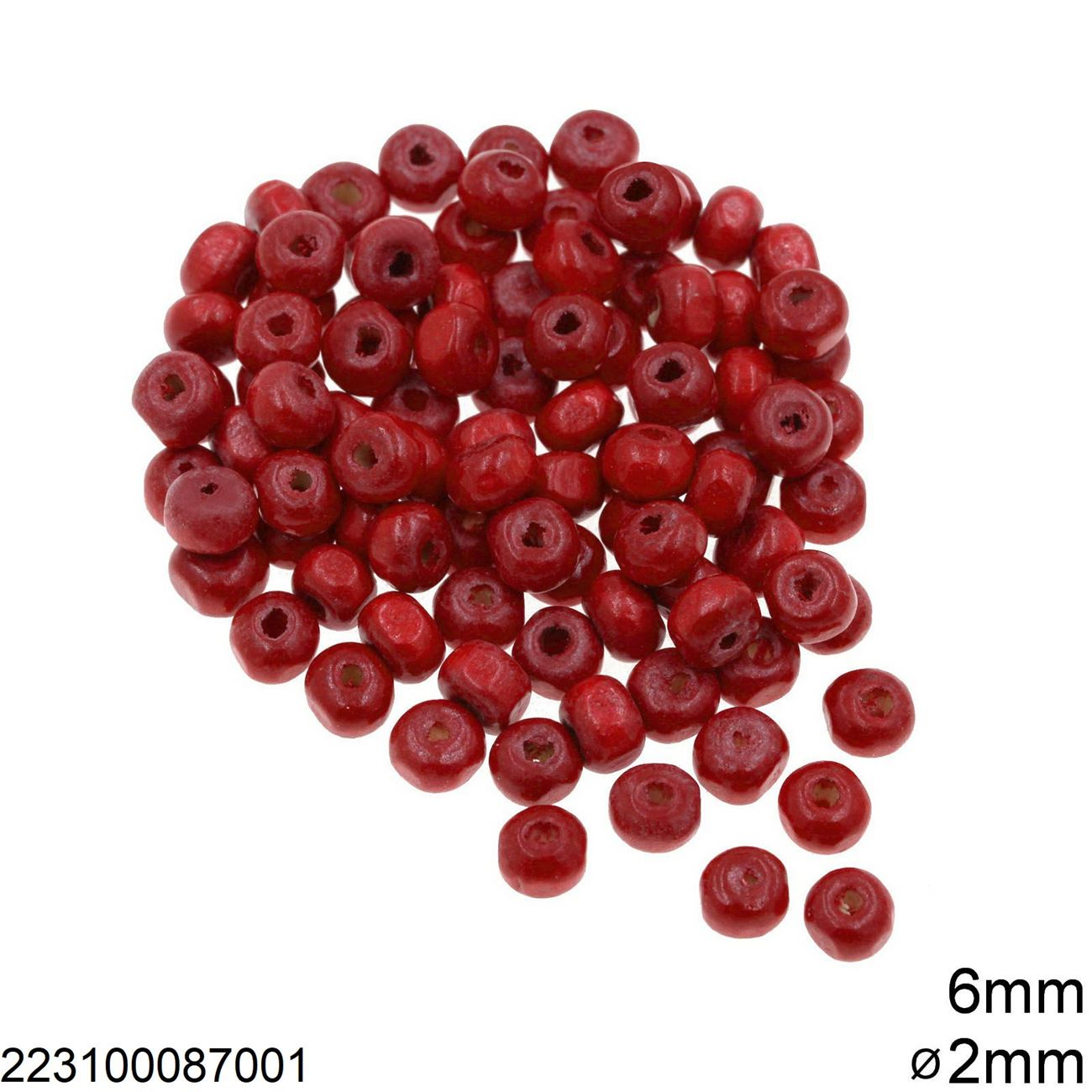Χάνδρα Ξύλινη 6mm με Τρύπα 2mm 10τεμαχια