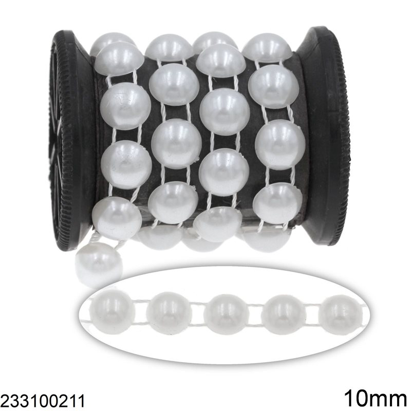Plastic Pearl Stone By Meter 10mm, White 233100211