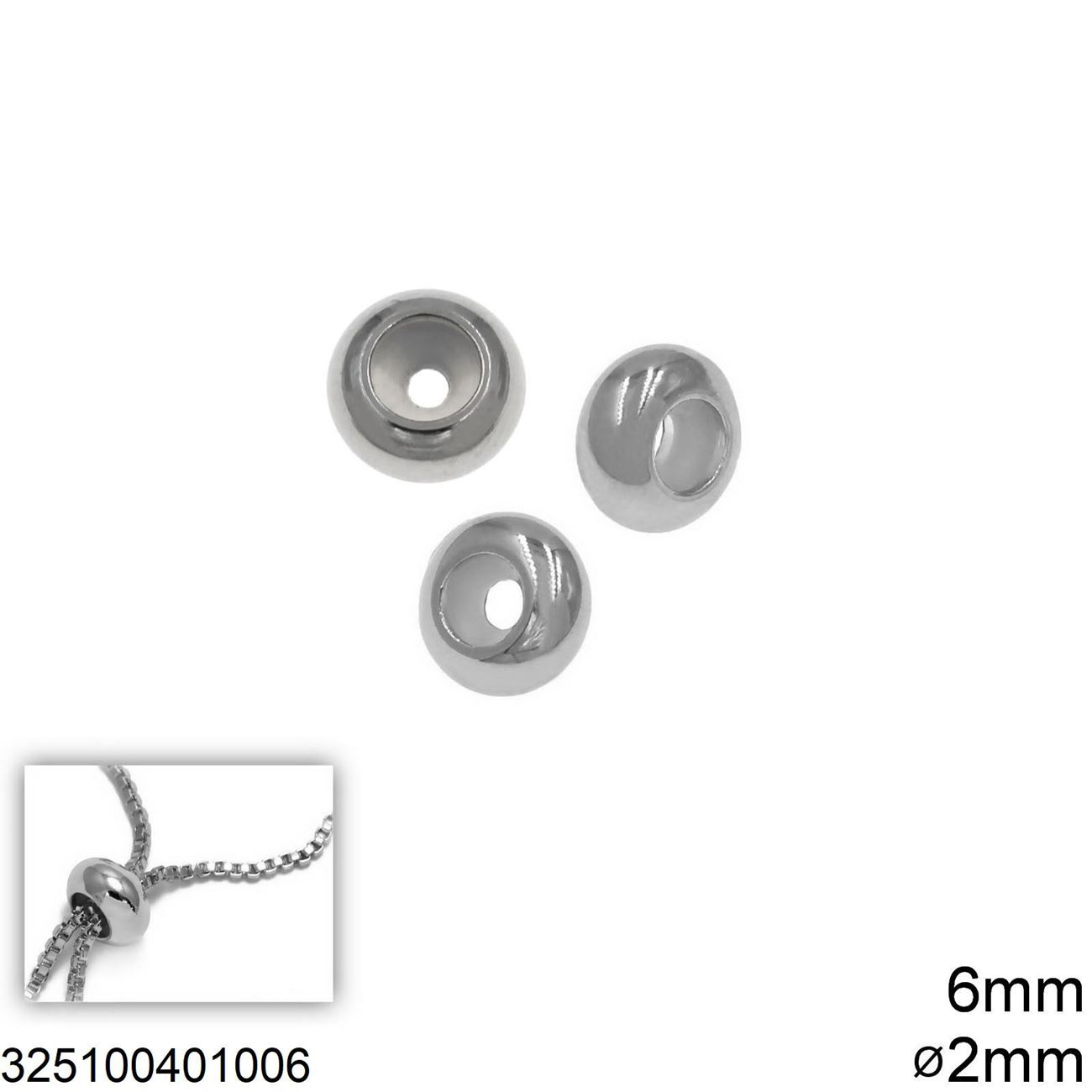 Stainless Steel Chain Rondelle Stopper with Silicone 6-8mm and Hole 2mm 325100401